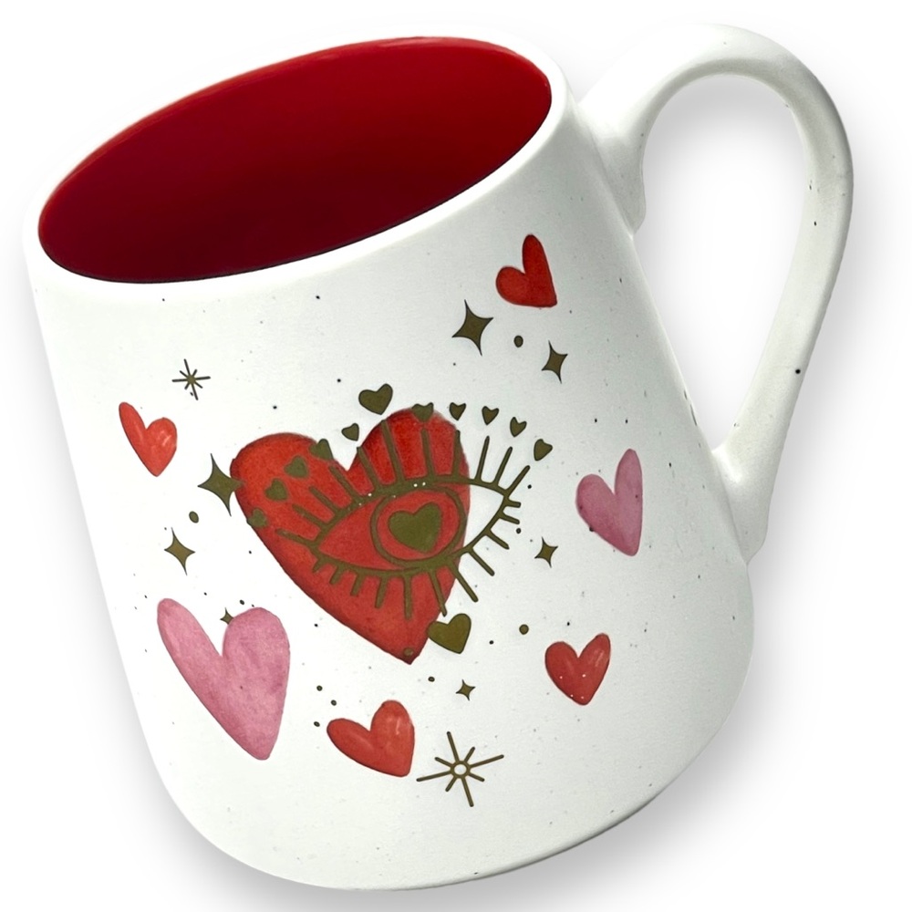 Sheffield Home Red & White "All Seeing Eye" & Heart Ceramic Coffee Mug 4.5 High